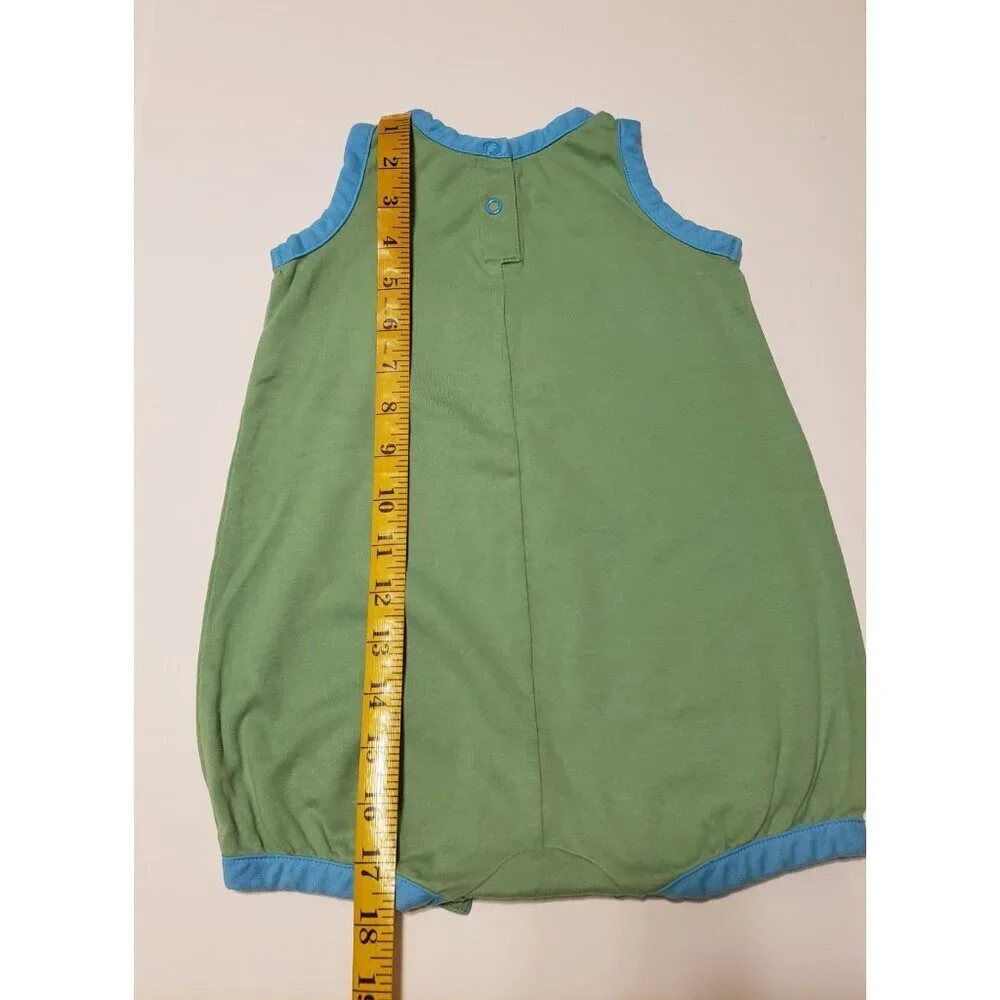 Hanna Andersson romper sz 80 18-24 green flower applique one piece summer beach